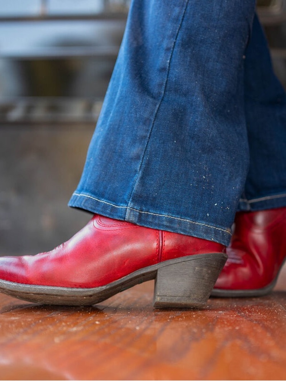 Ariat Red Leather Ankle Booties with Stacked Heel